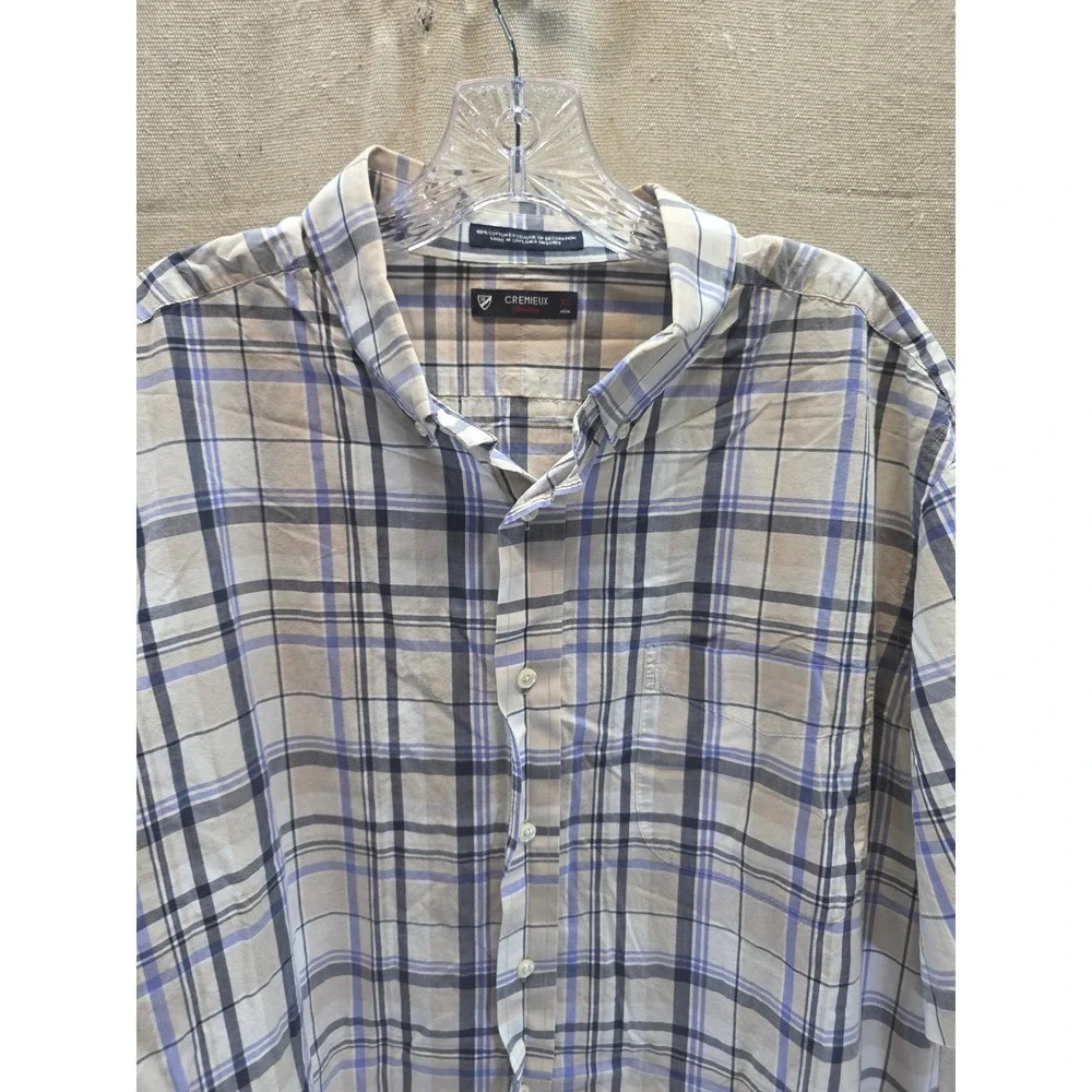 Cremieux Classics Mens XL Blue Tan Plaid Cotton Short‎ Sleeve Button Down Shirt